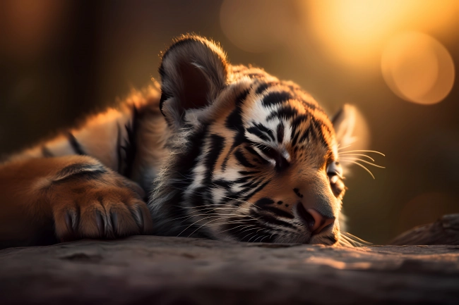 Cute little tiger cub sleeping