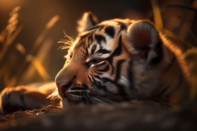 Cute little tiger cub sleeping