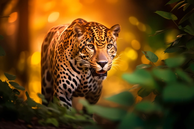 Portrait of a hunting jaguar in the jungle of Amazon rainforest