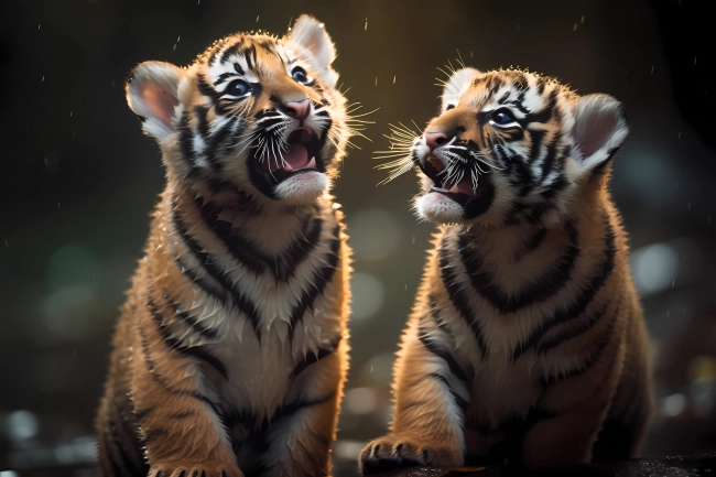 Portrait of two cute little tiger cubs