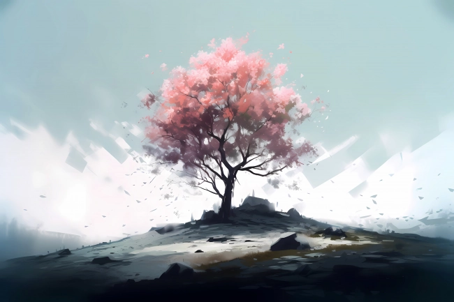 Japanese cherry blossoming - minimalistic art