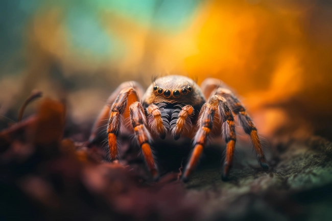 Macrophotography of a colorful spider