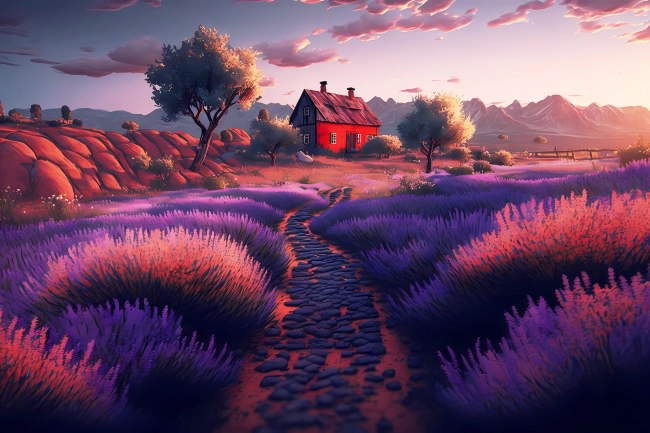 Abandoned cabin in the lavender field