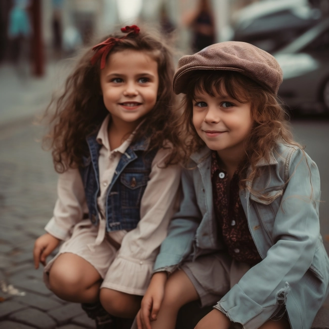 Little girls on the street smiling