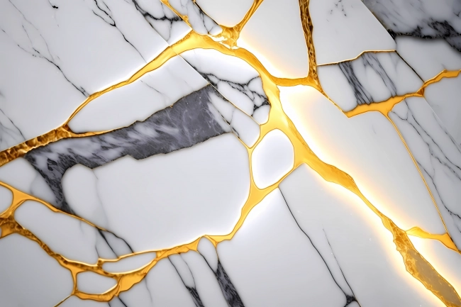 Texture of a white marble with golden veins