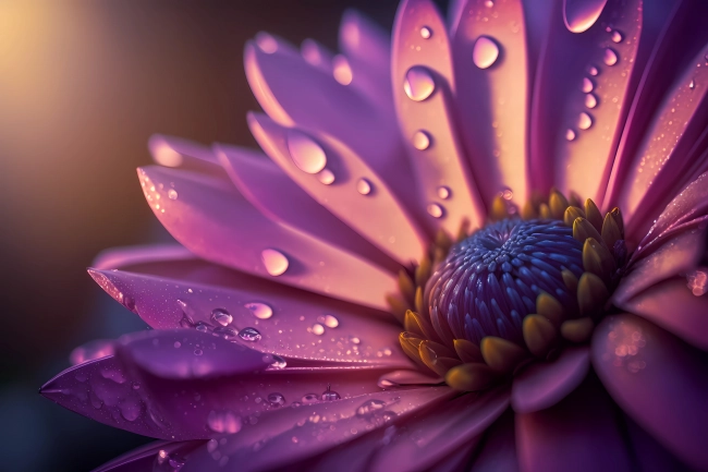 Macro of a beautiful purple flower with a detail of the petals during rainy weather