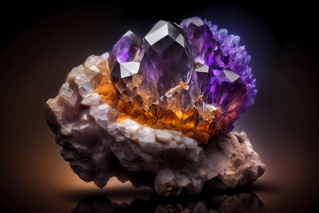 Macrophotography of amethyst on black background