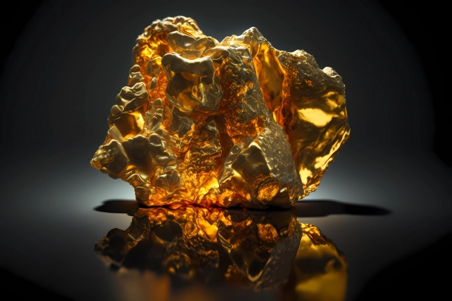 Macrophotography of a golden nugget on black background