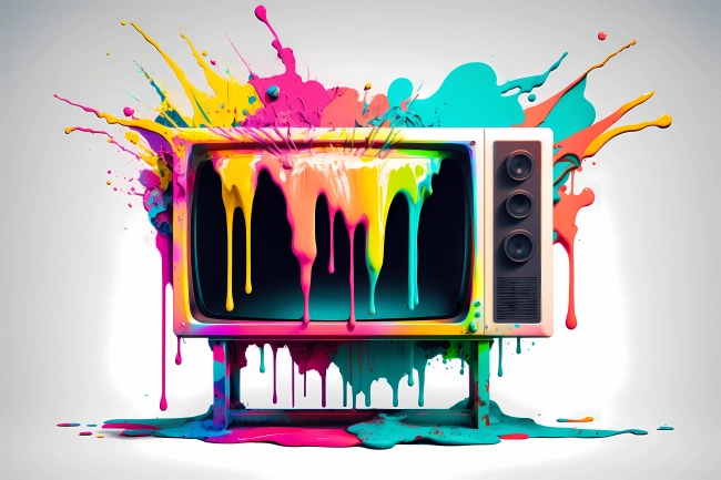 An abstract concept of retro TV painted with watercolors on white background