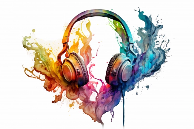 An abstract concept of headphones painted with watercolors on white background