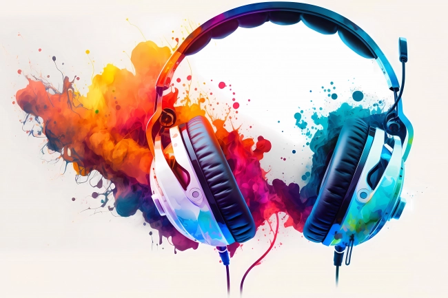 An abstract concept of headphones painted with watercolors on white background