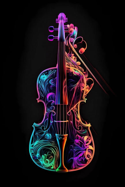 Abstract violin painted with neon watercolor