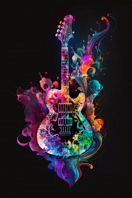 Abstract guitar painted with neon watercolor