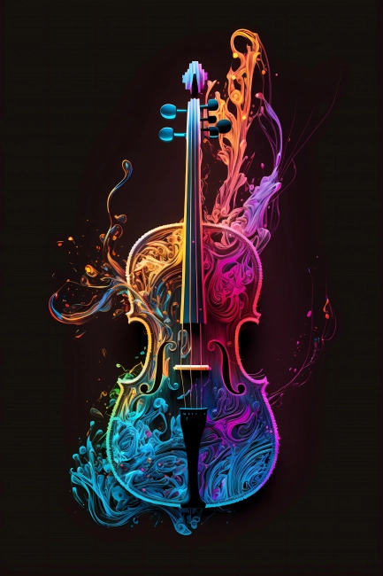 Abstract violin painted with neon watercolor