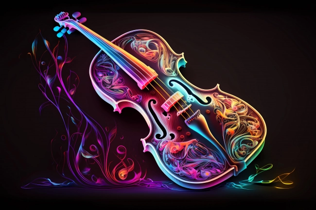 Abstract violin painted with neon watercolor