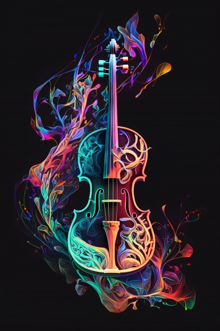 Abstract violin painted with neon watercolor