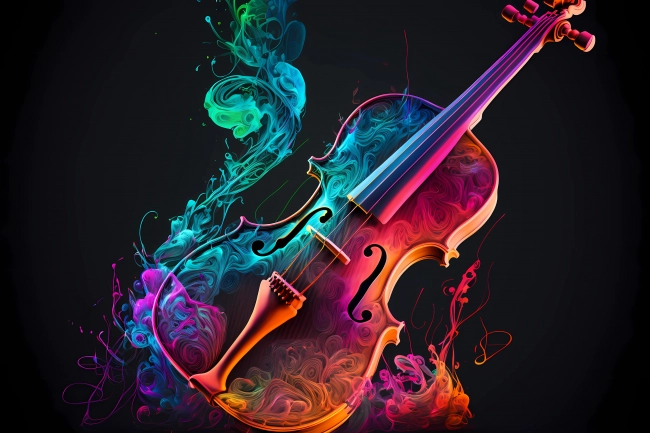 Abstract violin painted with neon watercolor