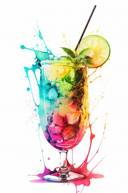 An abstract concept of summer drink painted with watercolors on black background