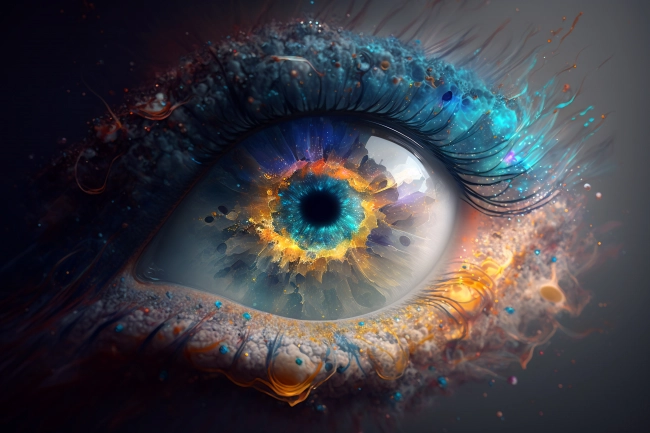 Closeup of a beautiful colorful human eye, abstract concept