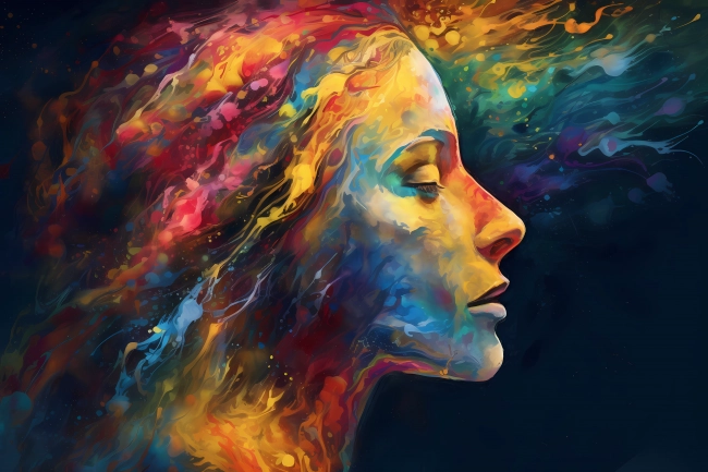 Colorful abstract portrait of a young woman