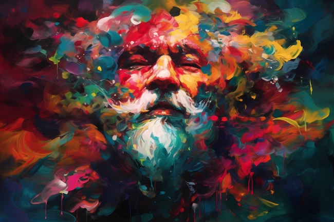 Colorful abstract portrait of an old man