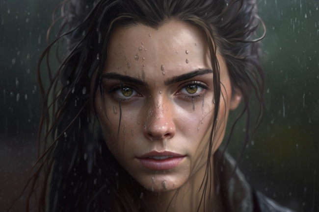 Portrait of a beautiful young Latina girl in rain