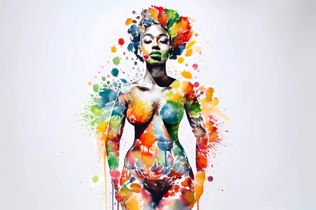 Gorgeous African dancer in colorful dress - watercolor art