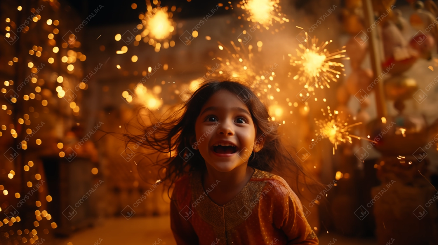 Cute indian girl laughing during indian festival