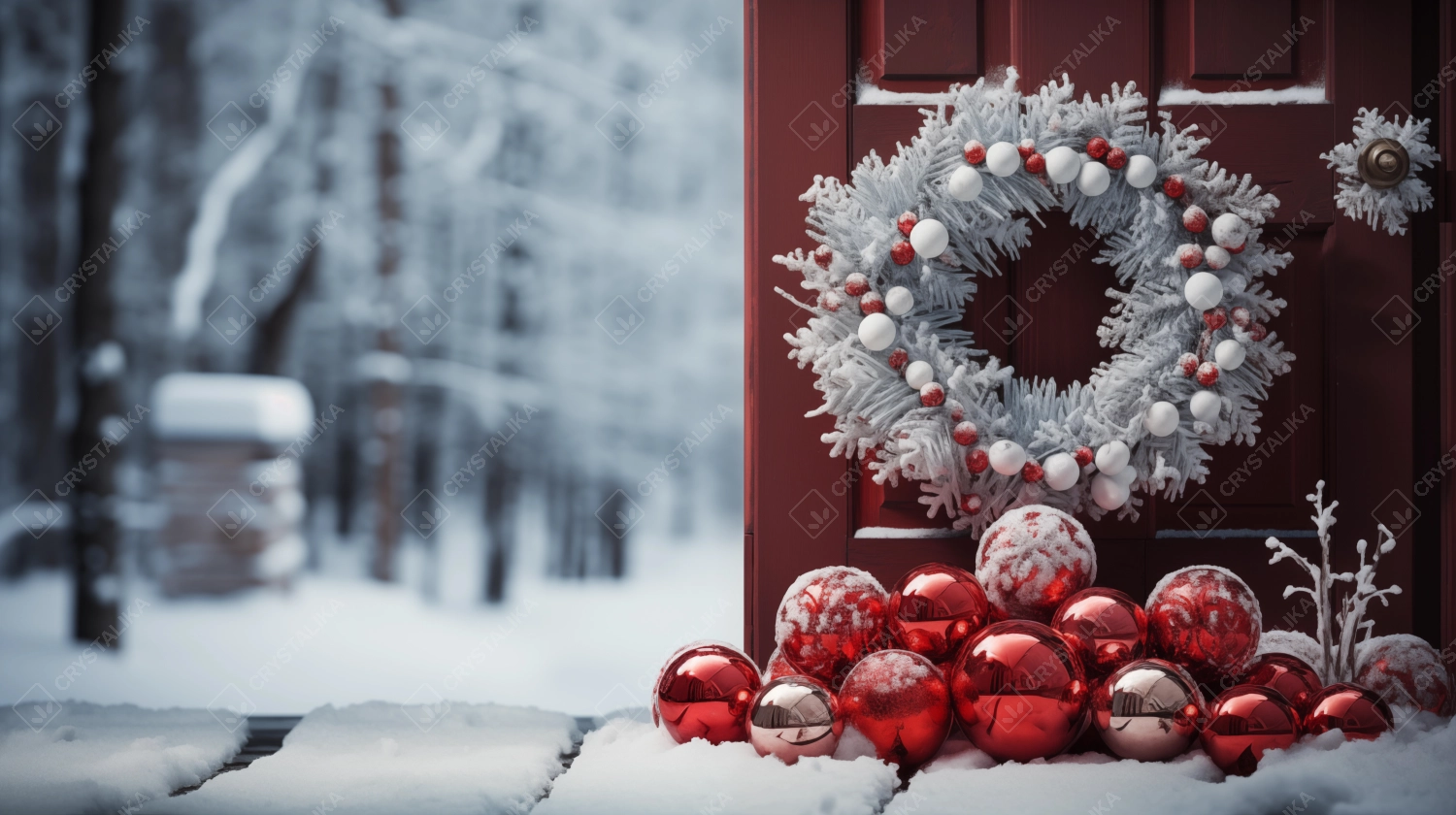 Christmas door decoration and baubles