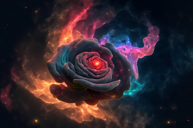 Beautiful cosmic rose made of colorful fractals