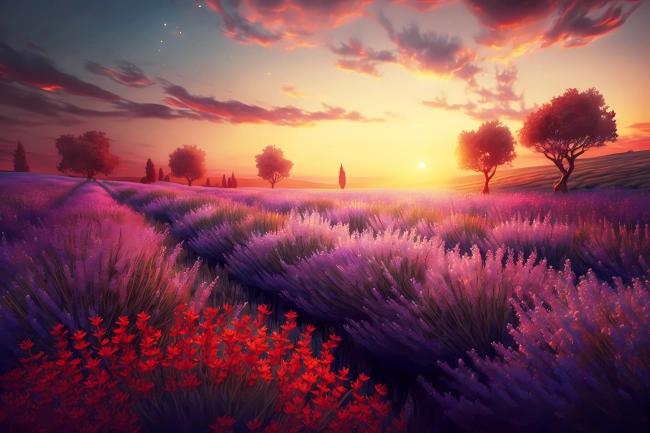 Beautiful lavender field during sunset