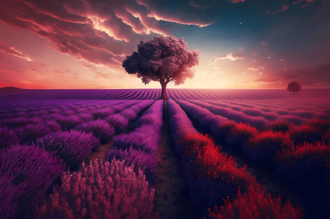 Beautiful lavender field during sunset