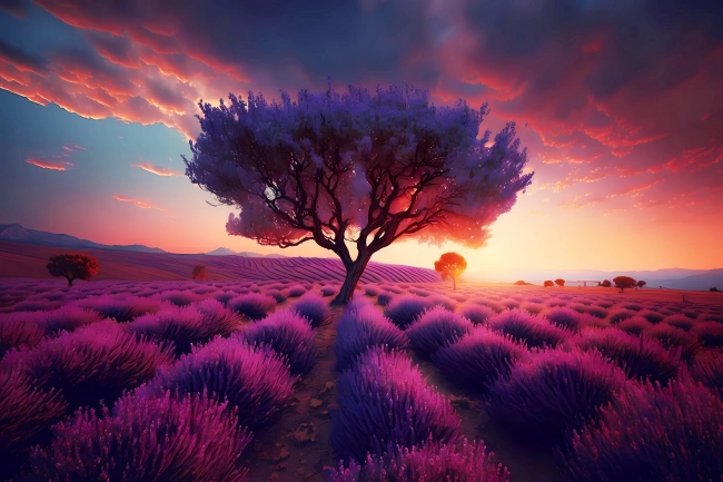 Beautiful lavender field during sunset