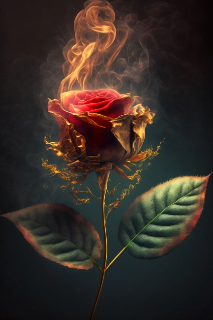 Beautiful red rose surrounded with golden dust