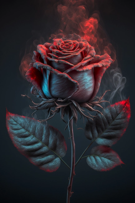 Beautiful red rose surrounded with silver dust