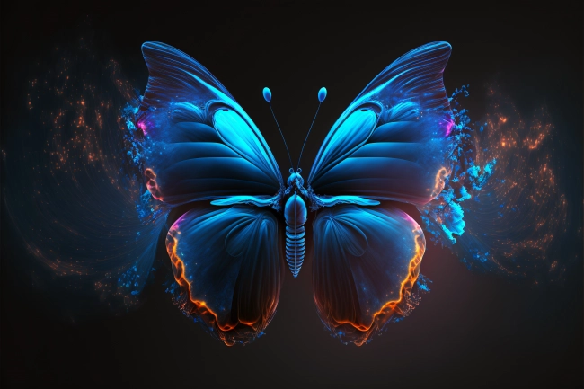 Beautiful blue butterfly on black background