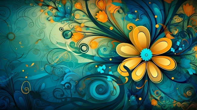 Beautiful yellow and blue floral wallpaper