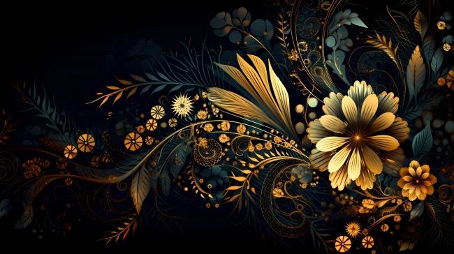 Beautiful black and gold floral wallpaper