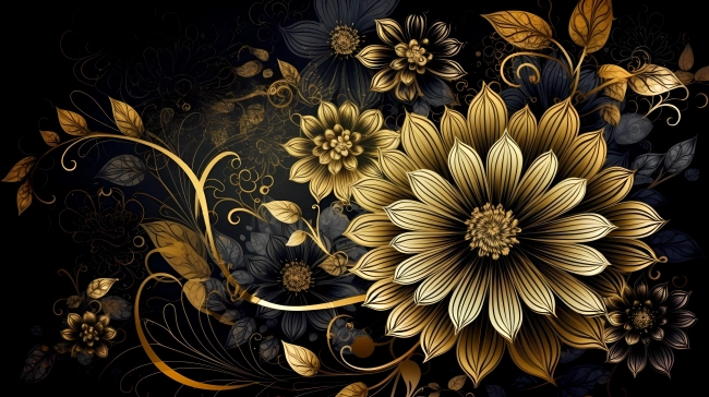 Beautiful black and gold floral wallpaper