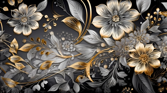 Beautiful silver and gold floral wallpaper