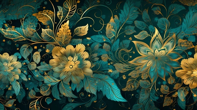 Beautiful teal and golden floral wallpaper