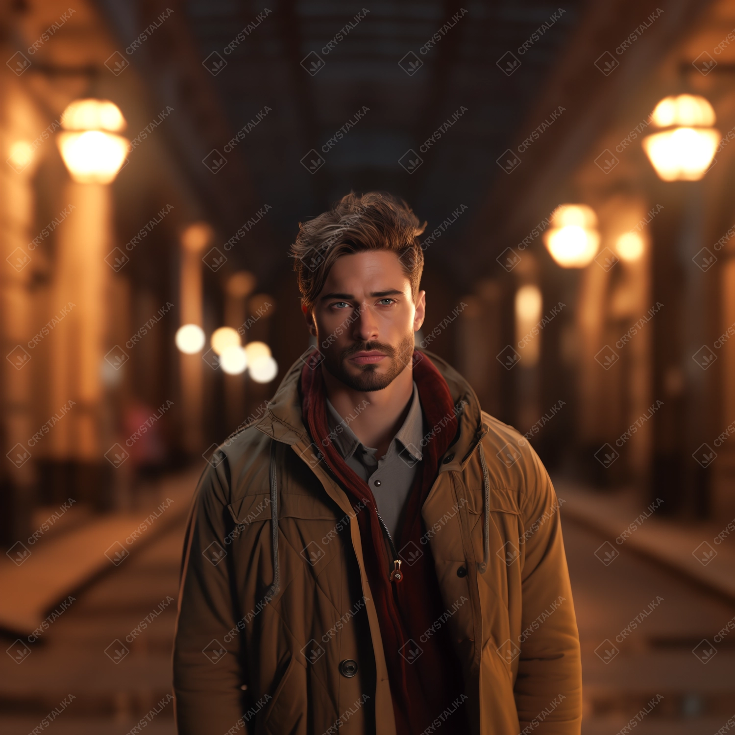 a young enthusiastis man standing in a night street.