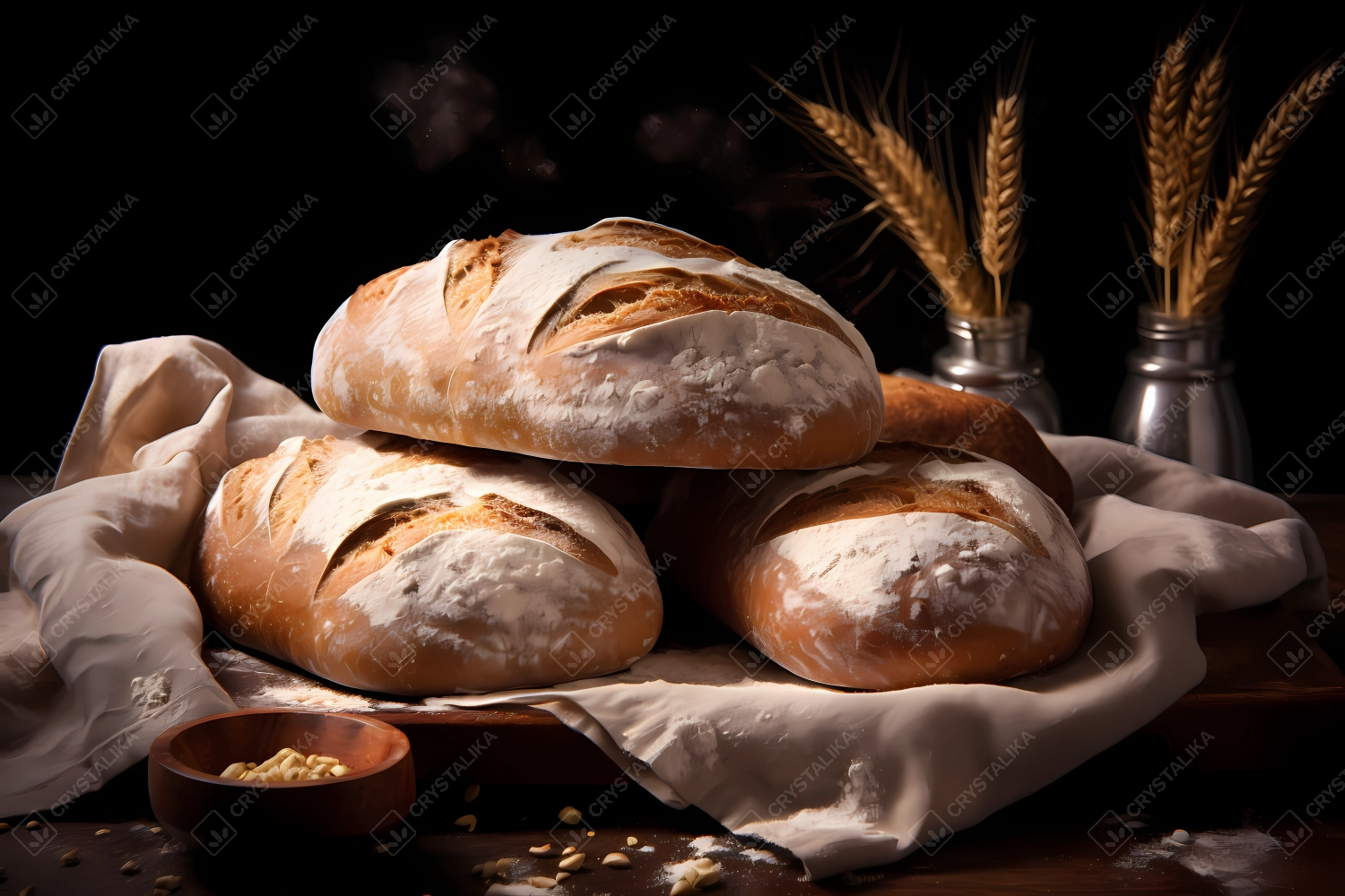 Freshly baked bread displayed on the table