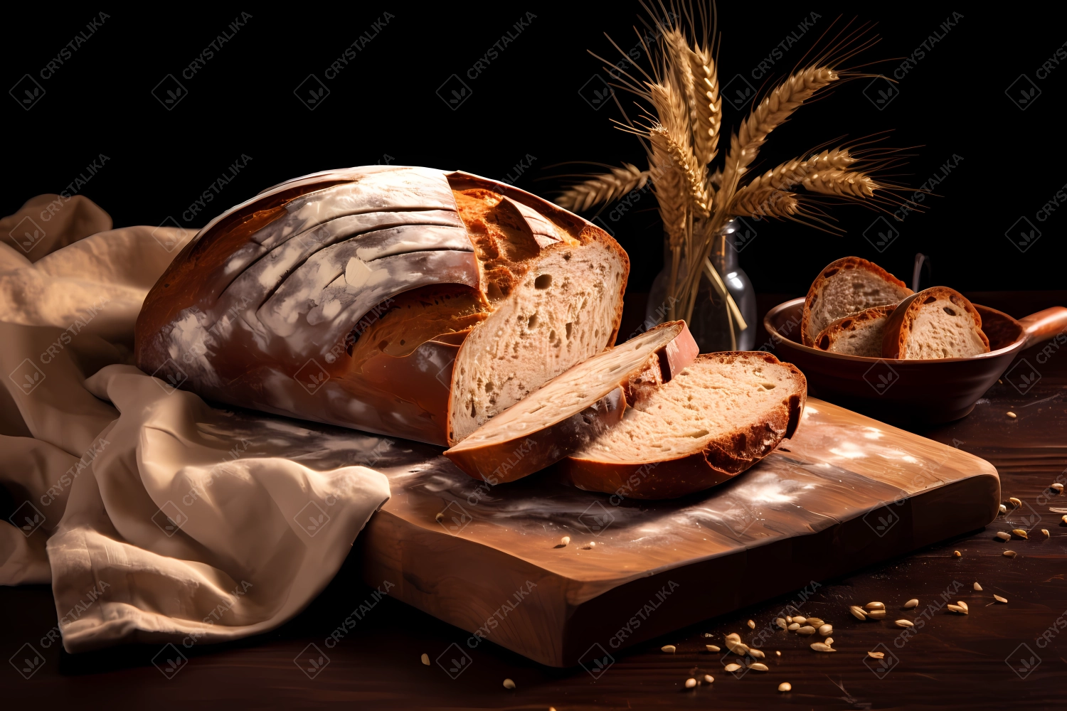 Freshly baked bread displayed on the table