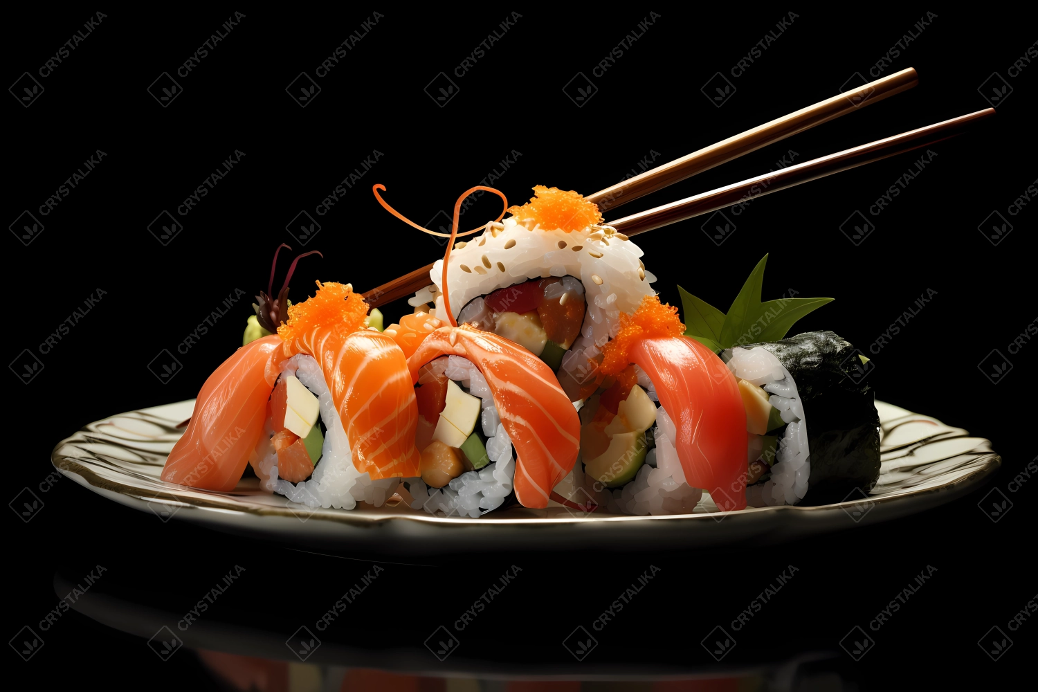 Sushi professionally served in a Japanese restaurant