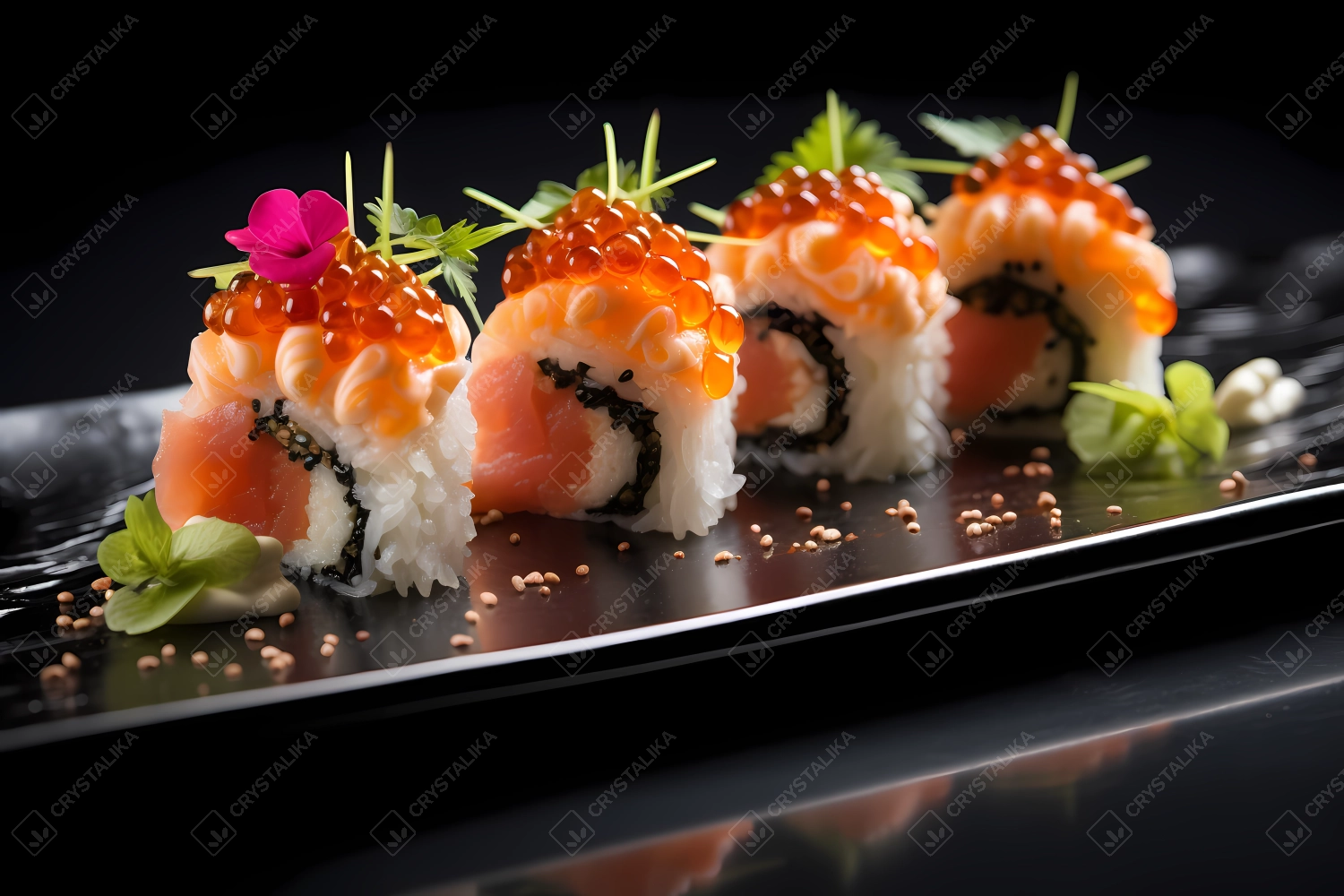 Sushi professionally served in a Japanese restaurant