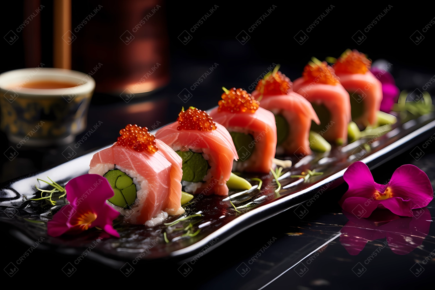 Sushi professionally served in a Japanese restaurant