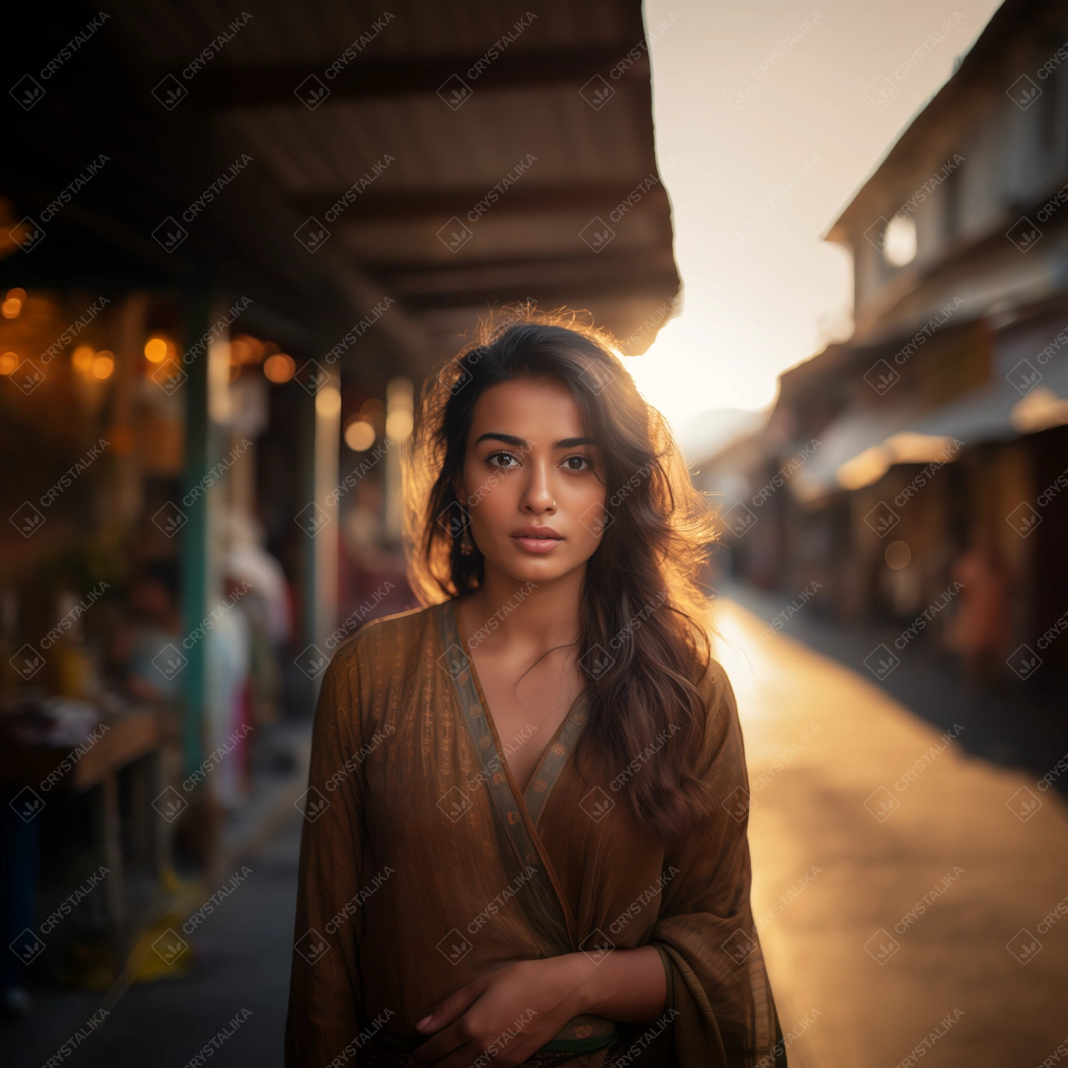 a beautiful indian woman wearing long earrings and a round nosering.