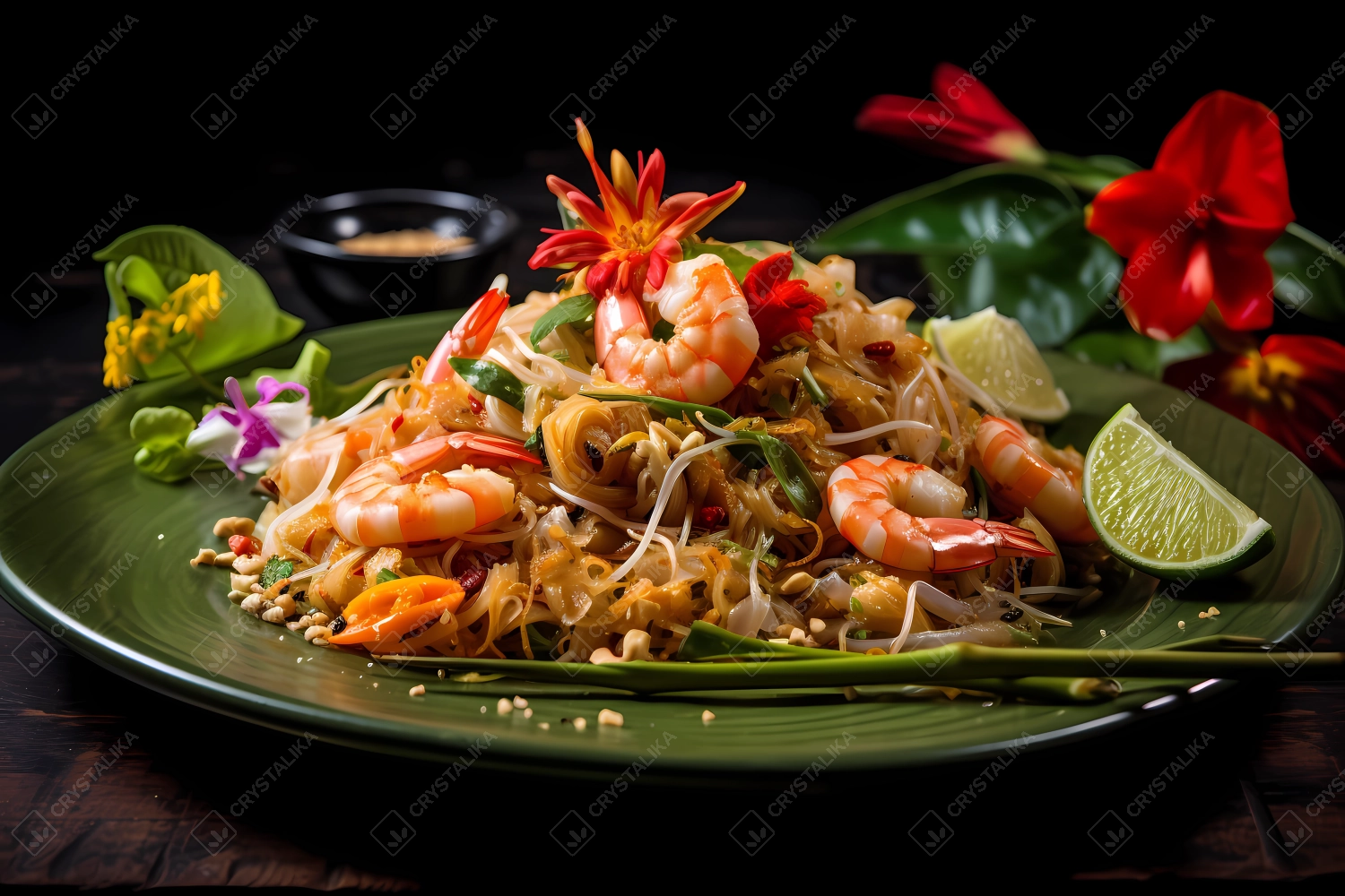 Pad Thai with shrimps - traditional Thai meal