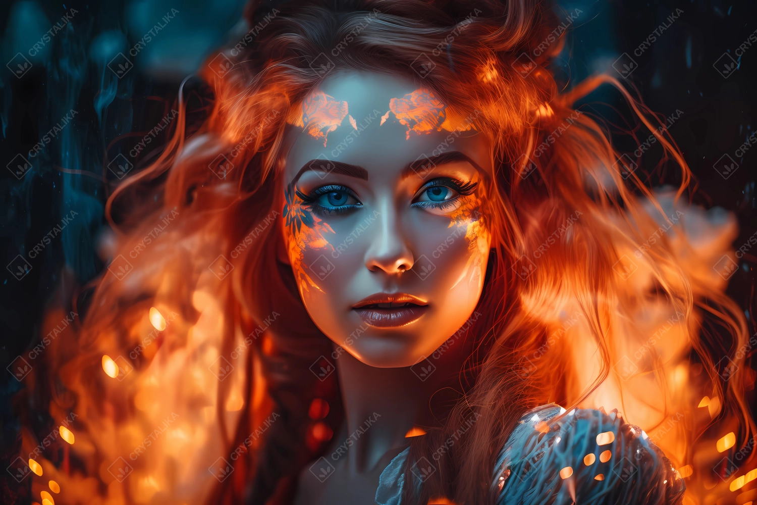 Portrait of a beautiful queen of fire